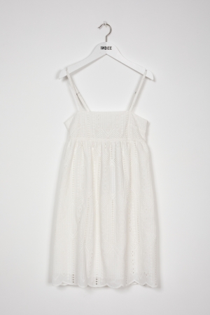 EMBROIDED DRESS FINE STRAPS OFF WHITE