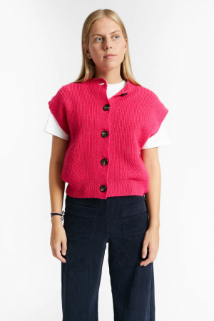 KNITTED SLEEVLES CARDIGAN FLUO PINK
